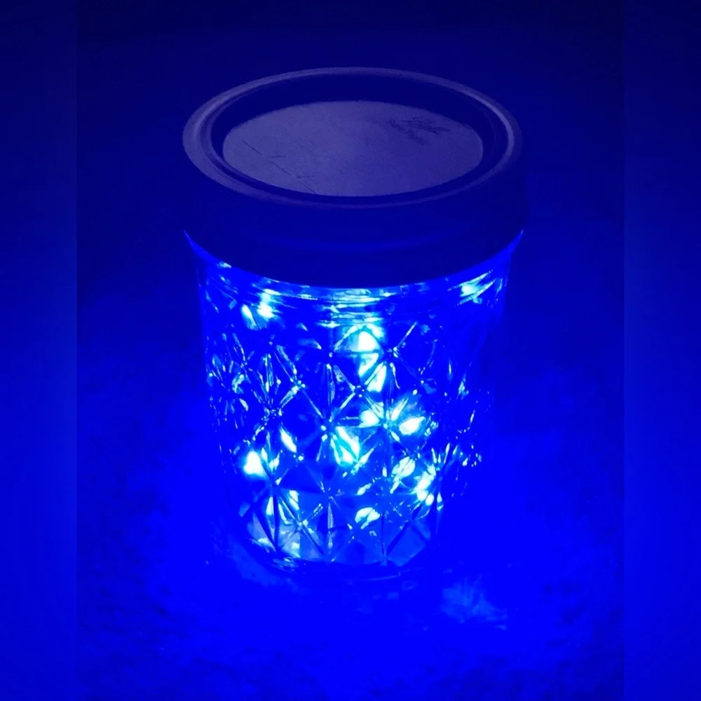 BLUE 1/2 PINT MASON JAR w/ LED FAIRY-LIGHTS/HANDMADE/NWT - Picture 1 of 11